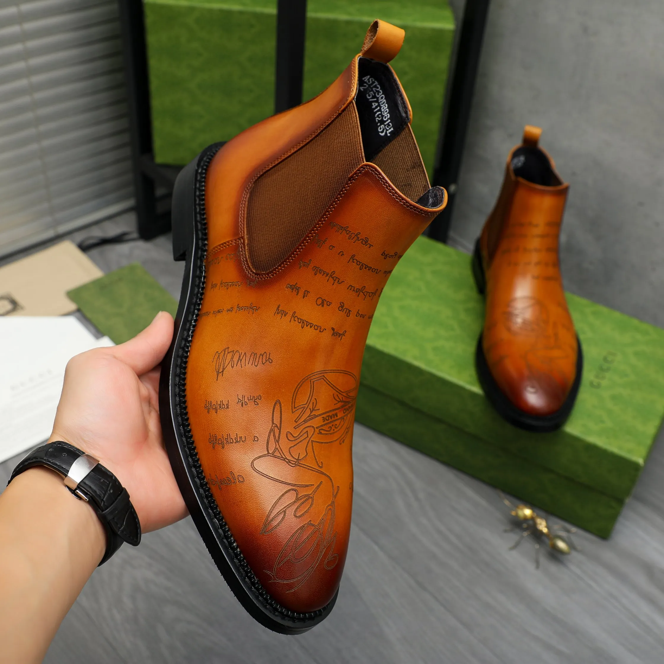 Men's shoes 💰p620 Product trademark: GUCCI "Gucci" high-top business leather shoes Regular size: 37-46 (37.46 custom-made, non-refundable) Product materials: Selected carved cowhide upper, pigskin lining, rubber outsole